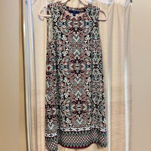 Printed Dress in Teal, purple & White